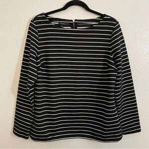 Talbots Women’s Black Blue White Striped Long Sleeve Sweater Blouse Size Large